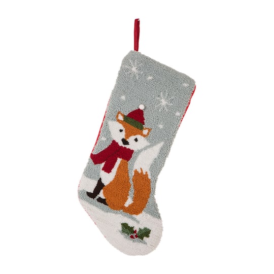 Glitzhome Fox Hooked Knit Christmas Stocking, One Size, Multiple Colors